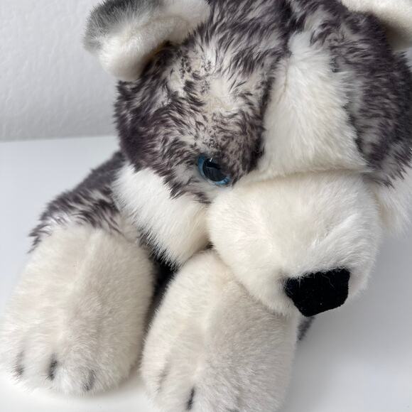 Vintage Aurora Super Flopsies Mush 28" Husky Dog Gray Plush Blue Eyes 2008 Jumbo - Picture 3 of 13